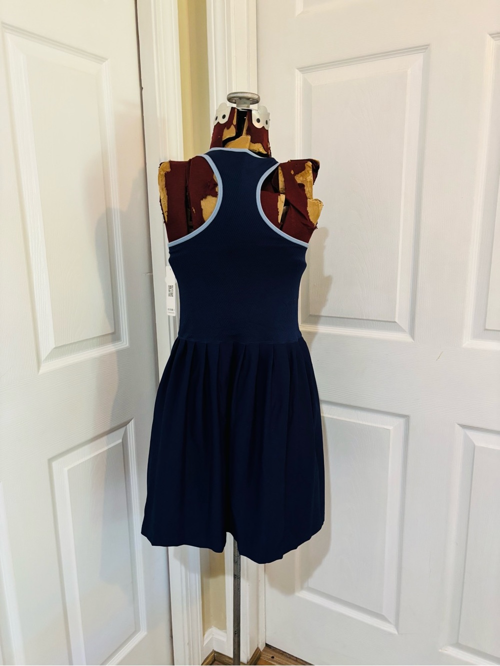 Navy Blue Racerback Tennis Dress with Contrast Trim - Picture 5 of 9